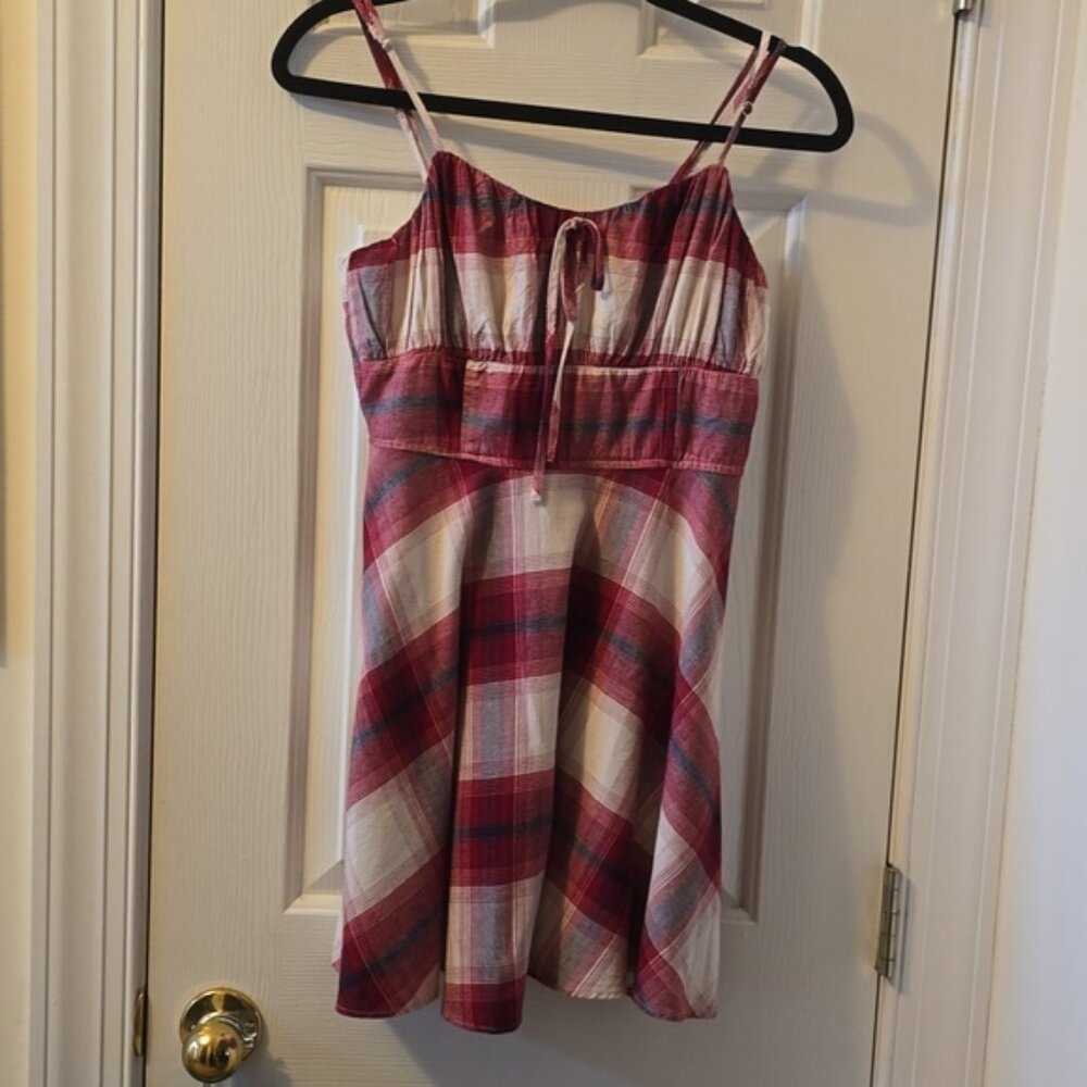 FOREVER 21 WOMENS JUNIOR SIZE RED & WHITE PLAID SUMMER SUNDRESS SIZE MEDIUM